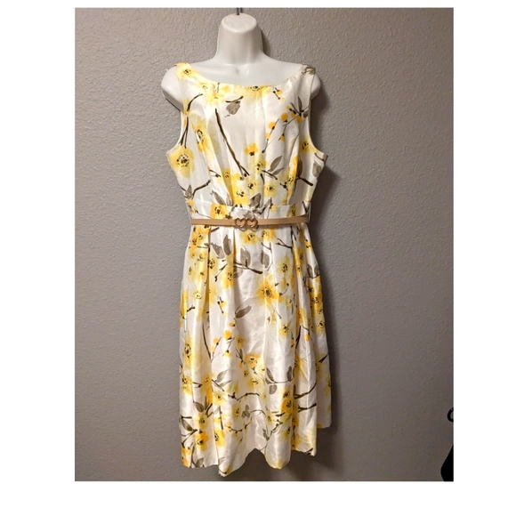 Jessica Howard Retro 60s Sleeveless Scoop Neck Fit Flare White Yellow Floral 10 - Picture 7 of 16